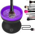 Makeup brush cleaning station with a USB cable on a white background