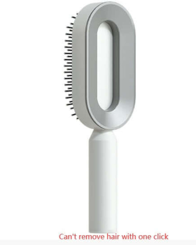 White grooming brush with text on a white background