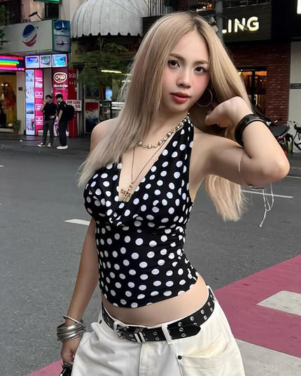 Halter Backless Polka-dot Cinched Women's Waistcoat