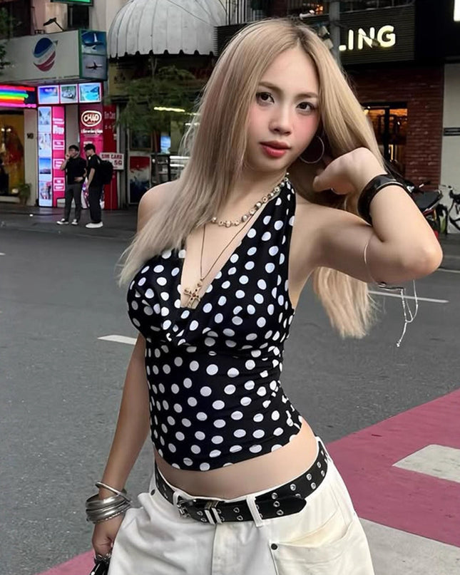 Halter Backless Polka-dot Cinched Women's Waistcoat