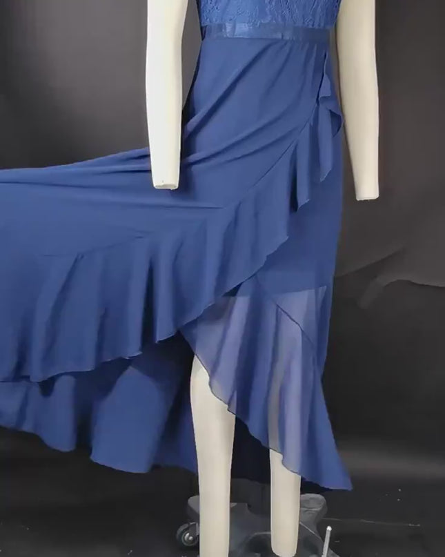 New Elegant Lace Party Dress, Ladies' Long Formal Evening Dress, Floral Embroidery Bridesmaid Dress