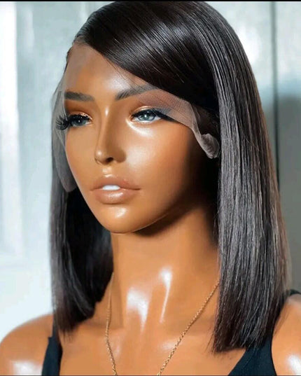 human hair wigs glueless 13×4 Bob lace wig  -  Straight  Hair Natural look, pre -Plucked With  Baby Hair
