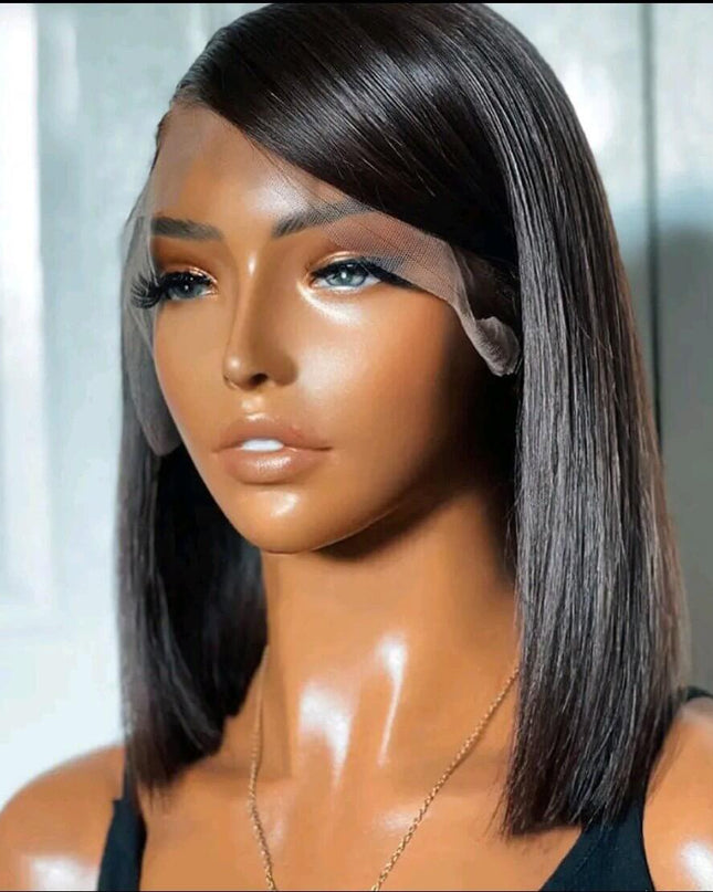 human hair wigs glueless 13×4 Bob lace wig  -  Straight  Hair Natural look, pre -Plucked With  Baby Hair