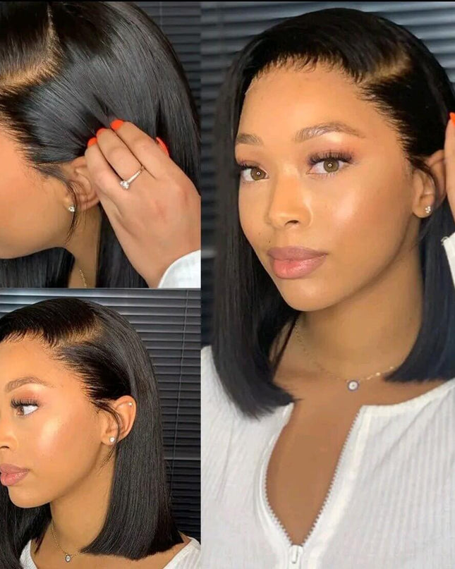 human hair wigs glueless 13×4 Bob lace wig  -  Straight  Hair Natural look, pre -Plucked With  Baby Hair