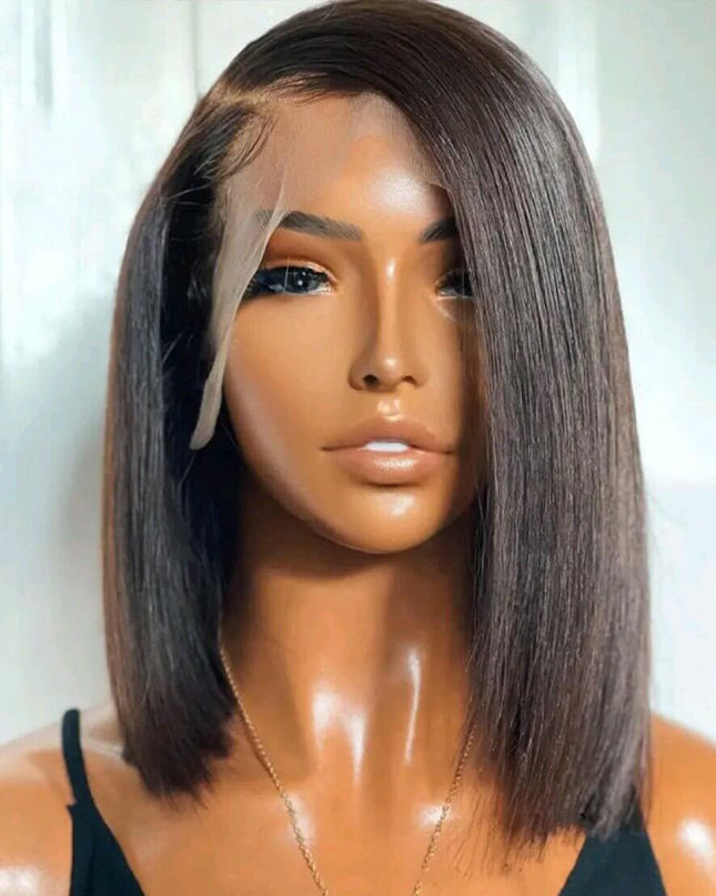human hair wigs glueless 13×4 Bob lace wig  -  Straight  Hair Natural look, pre -Plucked With  Baby Hair