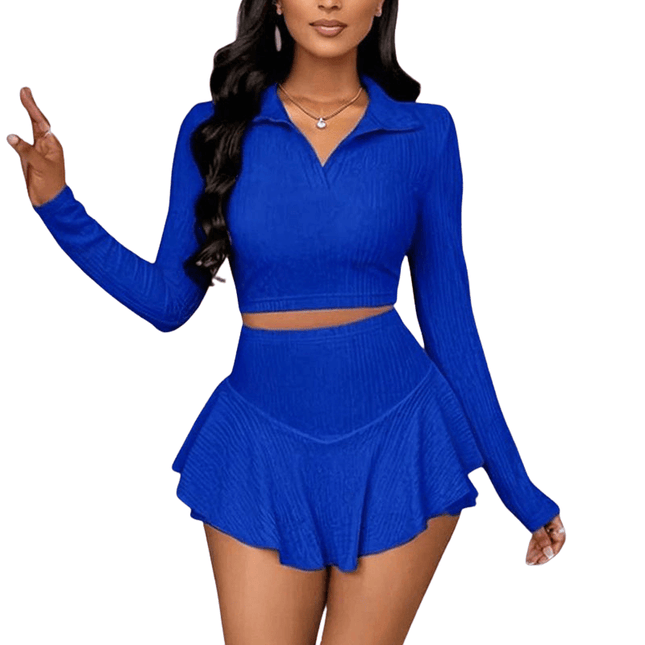 Women's Vacation Outfit Set - Crop Top & Ruffle Skirt