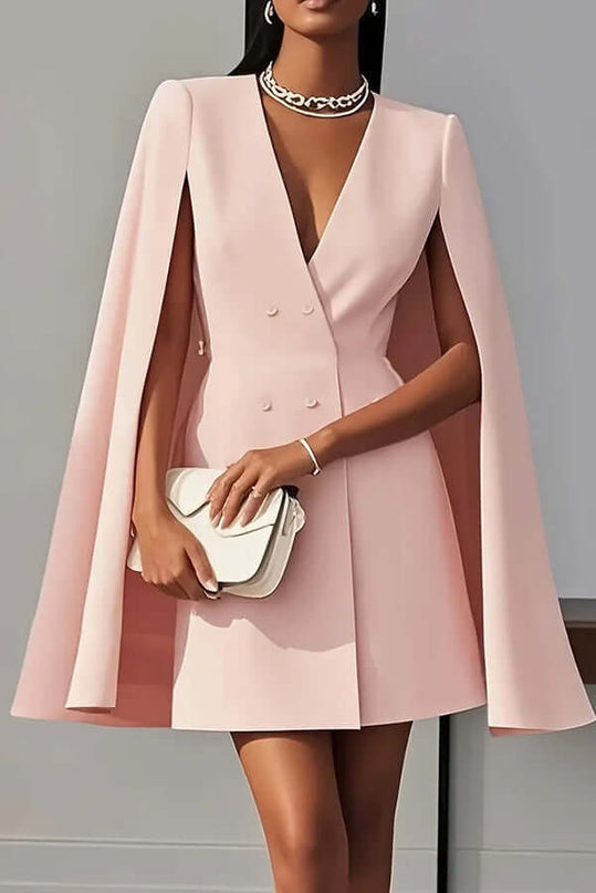 Women's Elegant Solid Color V Neck Double-Breasted Cape Blazer Dress Spring & Summer Party