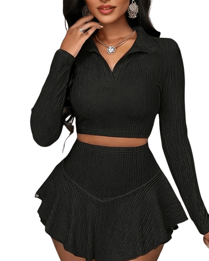 Women's Vacation Outfit Set - Crop Top & Ruffle Skirt