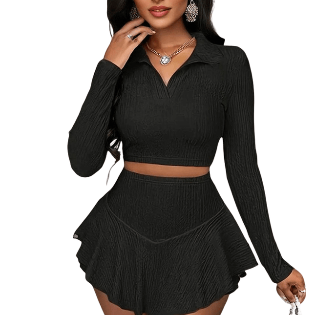 Women's Vacation Outfit Set - Crop Top & Ruffle Skirt