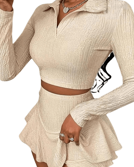 Women's Vacation Outfit Set - Crop Top & Ruffle Skirt