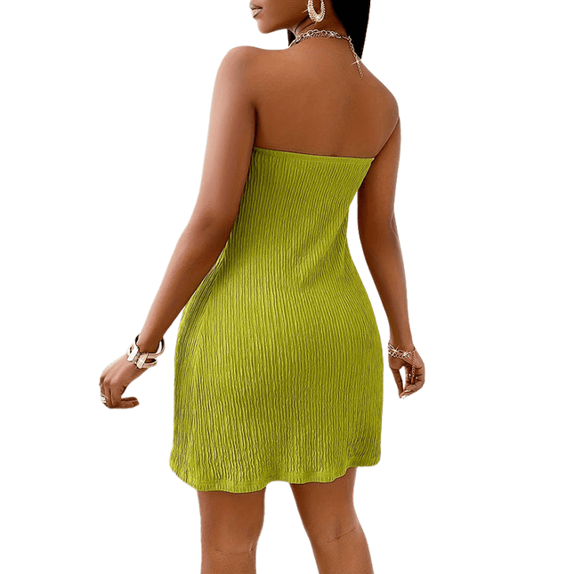 Women's 2 Piece Outfits Elegant Strapless Ruched High Slit Tube Top And High Waist Skinny Shorts Shorts Set