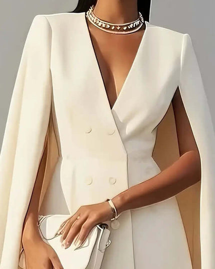 Women's Elegant Solid Color V Neck Double-Breasted Cape Blazer Dress Spring & Summer Party