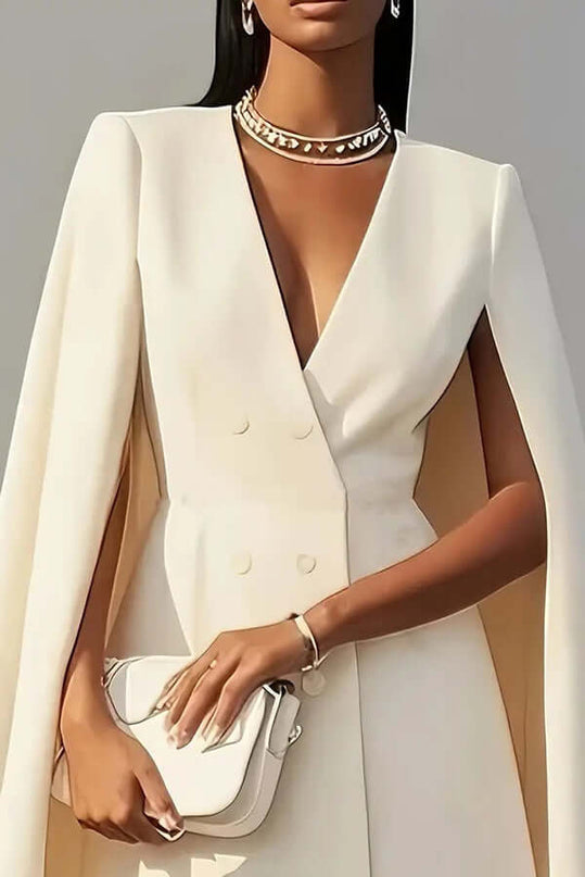 Women's Elegant Solid Color V Neck Double-Breasted Cape Blazer Dress Spring & Summer Party