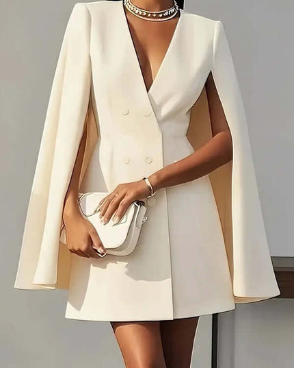 Women's Elegant Solid Color V Neck Double-Breasted Cape Blazer Dress Spring & Summer Party