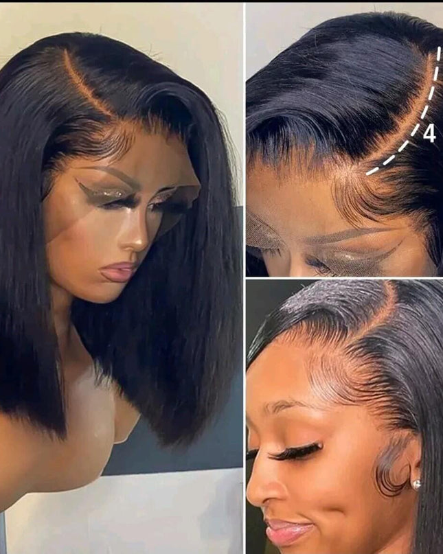 human hair wigs glueless 13×4 Bob lace wig  -  Straight  Hair Natural look, pre -Plucked With  Baby Hair