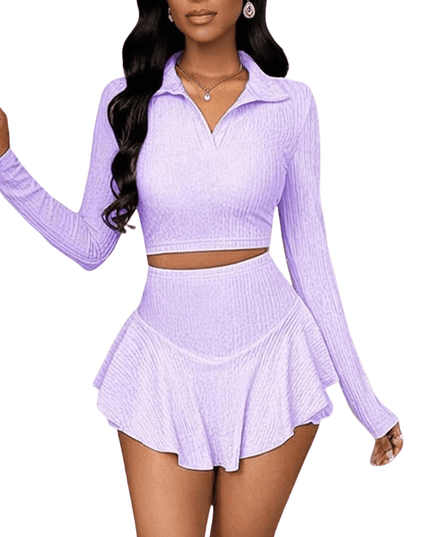 Women's Vacation Outfit Set - Crop Top & Ruffle Skirt