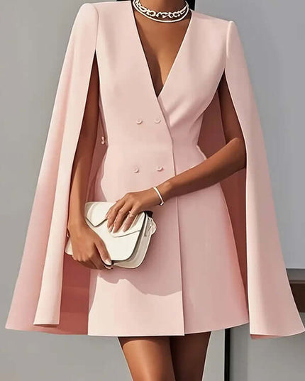 Women's Elegant Solid Color V Neck Double-Breasted Cape Blazer Dress Spring & Summer Party
