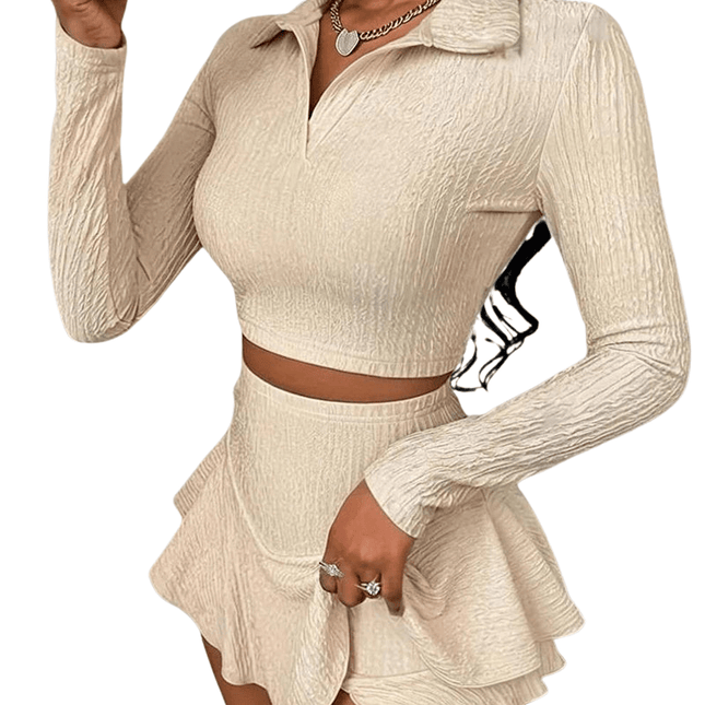 Women's Vacation Outfit Set - Crop Top & Ruffle Skirt