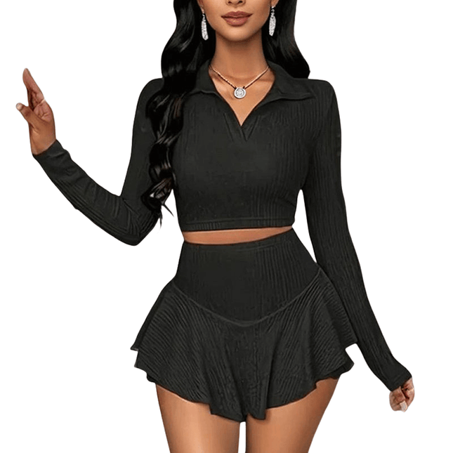 Women's Vacation Outfit Set - Crop Top & Ruffle Skirt