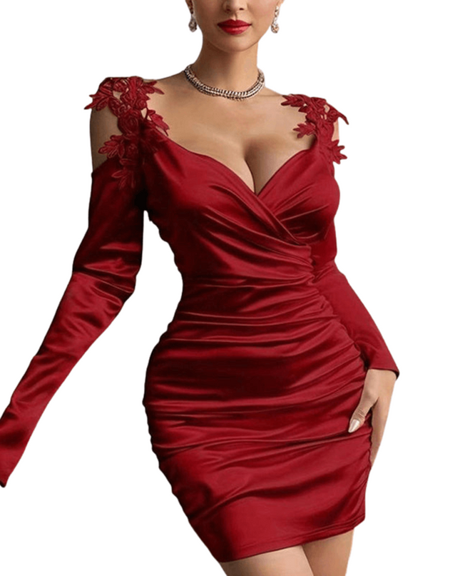 Red dress with floral details on a white background