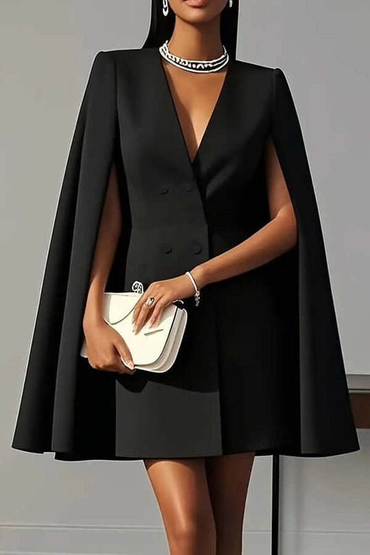 Women's Elegant Solid Color V Neck Double-Breasted Cape Blazer Dress Spring & Summer Party
